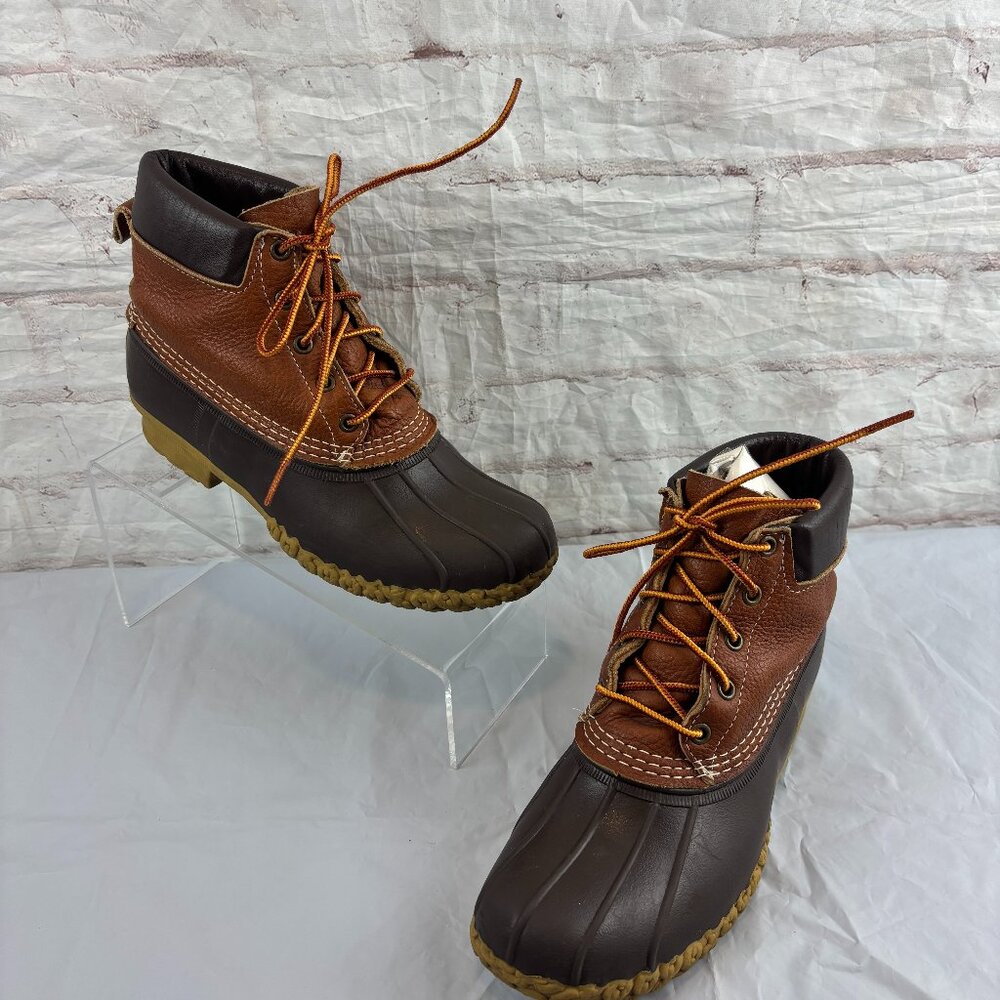 L.L. Bean Women's 9 / 9.5 Brown Leather Lace-up Rubber Waterproof Duck Boots - Picture 2 of 9